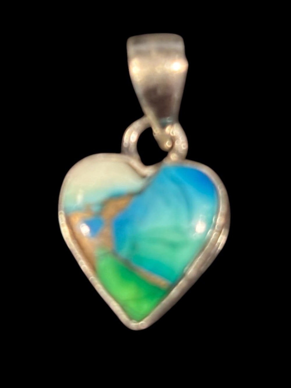 Sterling Silver and Turquoise Dahlia Mini Heart Pendant Necklace NWOT - Picture 2 of 4